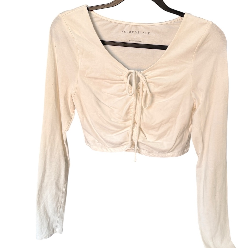 Aeropostale Women's Cream Ruched Crop Top